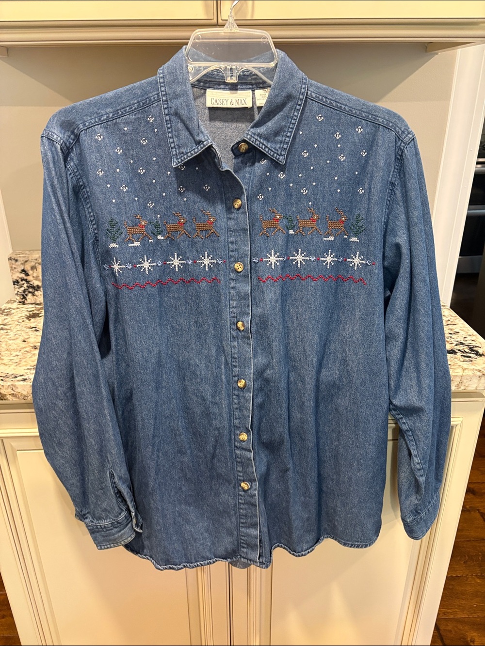 Vintage Casey and Max Denim Holiday Embroidered Shirt